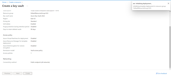 Create Microsoft Azure Key Vault Service Instance Using Azure Cloud Portal 